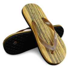 Hot Jual Fashion Pria Kayu Grain Flip Jepit Musim Panas Bernapas Sepatu-Dark Brown
