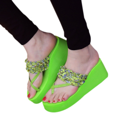Hot Jual Fashion Women Summer Floral Anti-Skid Flip Flops-Hijau