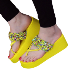 Hot Jual Fashion Women Summer Floral Anti-Skid Flip Flops-Kuning