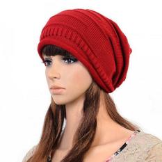 Hot Unisex Musim Dingin Plate Baggy Beanie Knit Crochet Ski Hat Slouch Cap untuk Pria Wanita, Desain Bergaya Sederhana-Merah