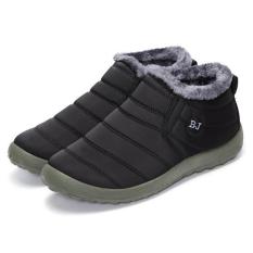 Perempuan HOT Musim Dingin Hangat Kain Fur-lined SLIP ON Ankle Snow Boots Sneakers Sepatu Hitam