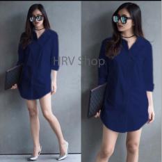 HRV Shop Tunik Wanita Shinta - Navy / Atasan Muslimah / Kemeja Kerja Wanita / Baju Muslim Wanita / Kemeja Casual Wanita / Atasan Wanita / Tunik Murah / Kemeja Formal Wanita / Kemeja Muslimah