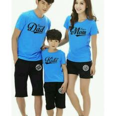 H~Shico Kaos Couple Family 1 Anak SUPER DAD, MOM, BABY Biru Kaos Keluarga Baju Pasangan T-Shirt