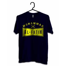 Hujjah Kaos Islam/Muslim Pria dan Wanita - Al Fatih Kaos Biru Dongker Sablon Kuning