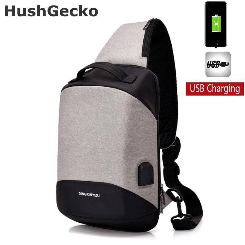 HushGecko DINGXINYIZU 2018New Men USB Design High Capacity Chest bags Anti-theft Man Crossbody Bag Waterproof Male Casual Travel Shoulder Bags - intl