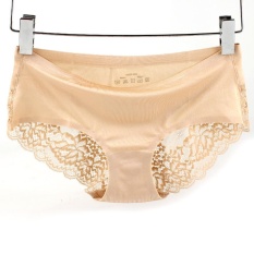 Ibelieve Wanita Seksi Renda Berongga Seamless Pertengahan Pinggang Celana Briefs Pakaian Dalam (Warna Kulit)-Internasional