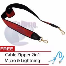 Icantiq Strap You Bag Kanvas / Long Strap Bag Import / Tali Panjang Tas / Tali Tas Leather Polos BIG Size 105cm + Free Kabel Zipper Iphone dan Micro - Red List Black