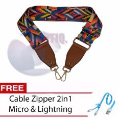 Icantiq Strap You Bag Kanvas / Long Strap Bag Import / Tali Panjang Tas / Tali Tas Talpan Aztec BIG Size 105cm Bisa Di Atur Panjang Pendek + Free Kabel Zipper Iphone dan Micro - Rainbow - Leather Brown