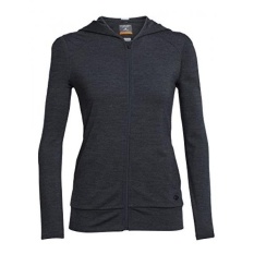 Icebreaker Merino Womens Nomi Lengan Panjang Hood, Jet Heather/Blizzard Heather, X--Intl