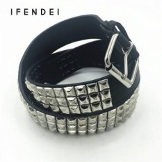 IFENDEI Baru Logam Paku Keling Sabuk Wanita Mewah PU Kulit Fashion Punk Universal Sabuk Pinggang Buckle Mewah Kasual Cinturones Mujer- INTL