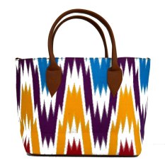 Ikat-Ikat Tote Bag Webe motif Ikat Biru-Kuning-Ungu 2 gaya
