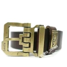 Ikat pinggang - Gesper Kulit Pria Unik Gold and Brown By wijaya_leather