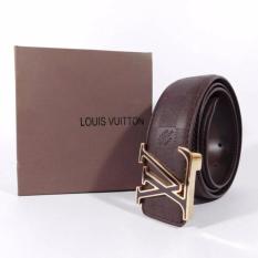 Ikat Pinggang Pria Kasual H Reversible Belt PU Kulit Head Buckle Alloy (Hitam Emas) - intl