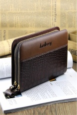 ILife Buaya Pola Mens Dompet Ritsleting Ganda Ponsel Desain Dompet Panjang Pria Tas Wanita Kulit Sapi Kopling (Coklat)