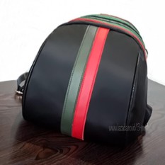Import Backpack Women/Tas Punggung Import/Tas Ransel Import/Import Ransel Travelling / Tas Sekolah /Ransel Sekolah/ Tas Kuliah ( 3P Small Leather BackPack Strip 2 ) - Black