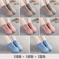 Imut Katun Musim Panas Bagian Tipis Kaos Kaki Model Perahu Kaos Kaki (Kaos Kaki Model Perahu Kombinasi Enam: 3 Ganda Dangkal Kopi + 3 Ganda Kulit Bedak + 2 Ganda Biru)