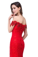 Dalam Saham Elegan Manik-manik Renda Putri Duyung Panjang Gaun Malam Murah Gaun Prom Merah Robe De Soiree Bahu Baju Pesta Merah-Internasional