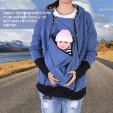 Bayi Carrier Maternity Zip Jaket Mantel Hoodie Gaya Kanguru untuk Ibu dan Bayi (Biru L)-Intl
