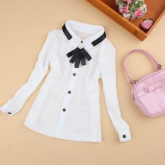 Bayi Kemeja untuk Girls Chiffon Tops Remaja Girls Seragam Sekolah Formal Blus Putih untuk Anak Perempuan Bow Full Lengan Tops 18M-15 Tahun (Putih) -Intl