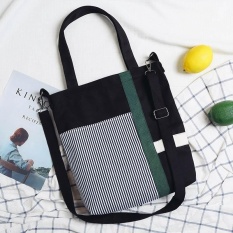 Cenderung untuk Di Kanvas untuk Membungkus Wanita Literatur Han Ban Korea Ins Overnight Stay Mudah Ulzzang Hip-pop Shoulder Bag Pada Awalnya (Hitam Zebra Line) -Intl