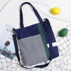 Cenderung untuk Di Kanvas untuk Membungkus Wanita Literatur Han Ban Dan's Shoulder Bahasa Korea Ins Tinggal Overnight Breeze Ulzzang Hip-pop Chien Pada Awalnya (Blue Zebra Line) -Intl