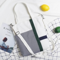 Is inclined to across canvas to wrap a female student the literature Han Ban Dan's shoulder Korean ins stayed overnight breeze ulzzang Chien at first(white zebra line) - intl