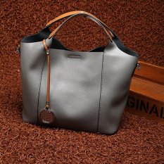 Munoor BAHASA ITALIA Wanita Tote Bags 100% Kulit Sapi Asli Elegan Shoulder Bags Modis Handbags (Grey) -INTL (...)