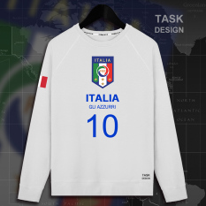 Italia Pria Logo Tim Baju Olahraga Sepatu Sepak Bola (Bagian Tipis Leher Bulat Putih Biru Kata)