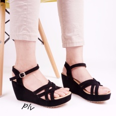 Pluvia - Ivana Gladi Sandal Sendal Wedges Wanita Terbaru RN05 - Hitam