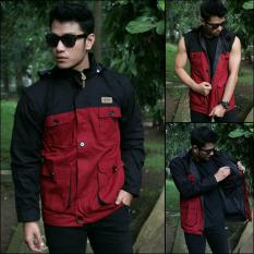 JACK Jaket Parka Rompi Pria Hitam Maroon