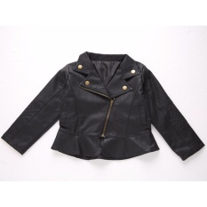 Jaket Kulit PU Lembut Motor Anak Bayi Baby Girl Jaket S Zipper Mantel Mantel Luaran-Intl