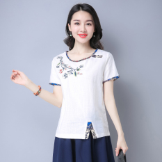 Longgar Jahitan Bordir Perempuan Tipis Kemeja T-shirt (Putih) (Putih) baju wanita baju atasan kemeja wanita
