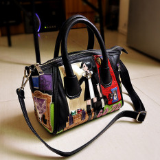 Jahitan Rajut Bordir Memukul Warna Wajah Tersenyum Bahu Tas Selempang Korea Fashion Style Tas Wanita (Hitam)