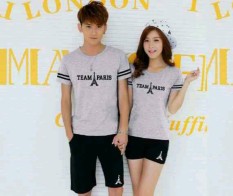 Jakarta Couple Kaos Pasangan Stelan Team Paris Abu