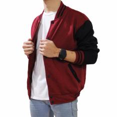 Jaket Baseball Varsity Maroon Hitam Polos - Unisex