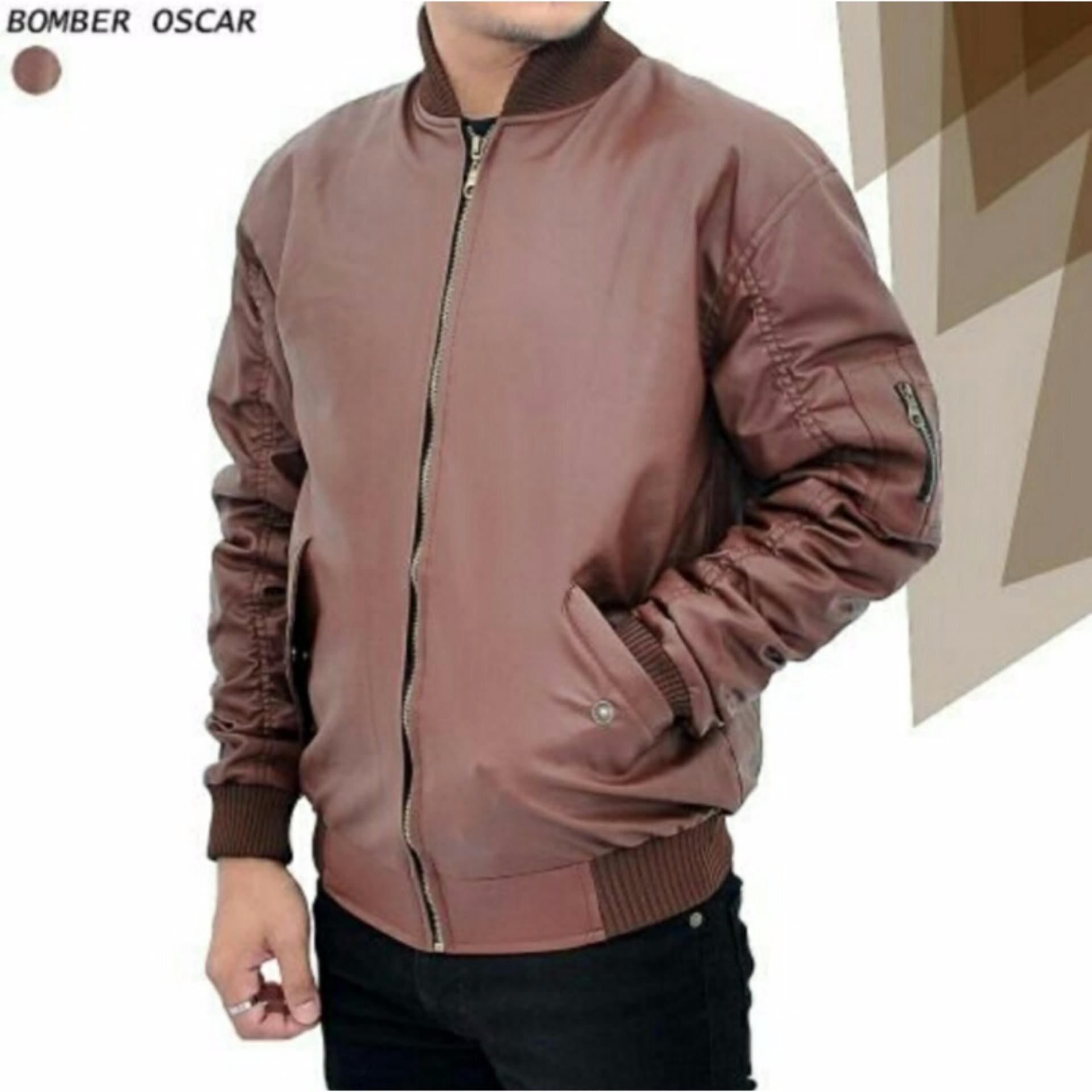 Jaket Bomber Kulit Sintesis Pria - Coklat