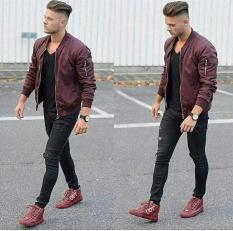 Jaket Bomber Marun Fashion Pria Atasan Luaran Cwo Baju Laki