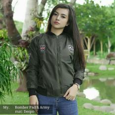 Jaket Bomber Patch Hijau Army l Jaket Wanita Parasut Lapis Dakron