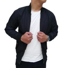 Jaket Bomber Pria Warna Hitam Bahan Canvas Tebal