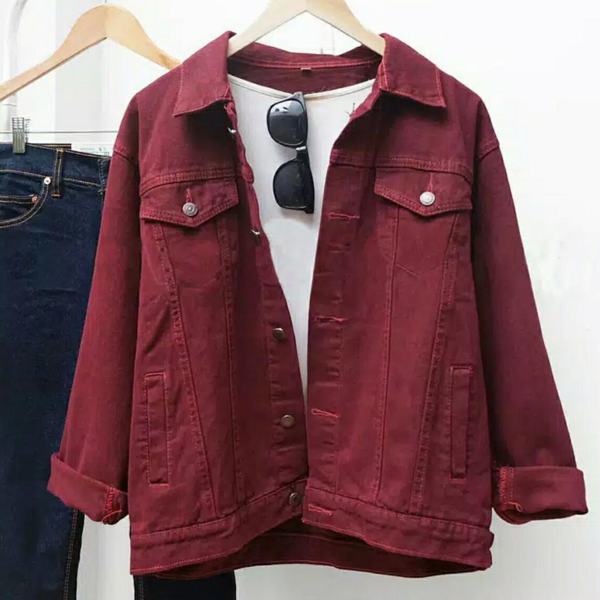 Jaket Denim Oversize Maroon Best Seller