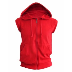 Jaket Hoodie Tanpa Lengan Sleeveless Hoodie Merah Zipper