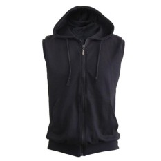 Jaket Hoodie Tanpa Lengan Sleeveless Hoodie Vest Hoodie Hitam Zipper