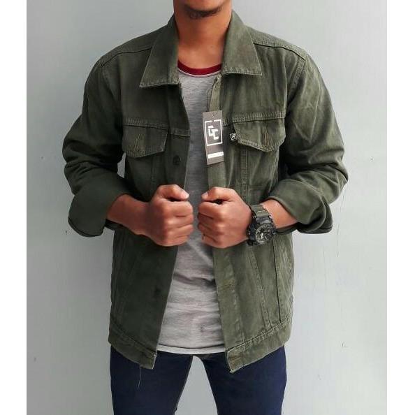 Jaket Jeans Denim Casual Pria - Hijau Army
