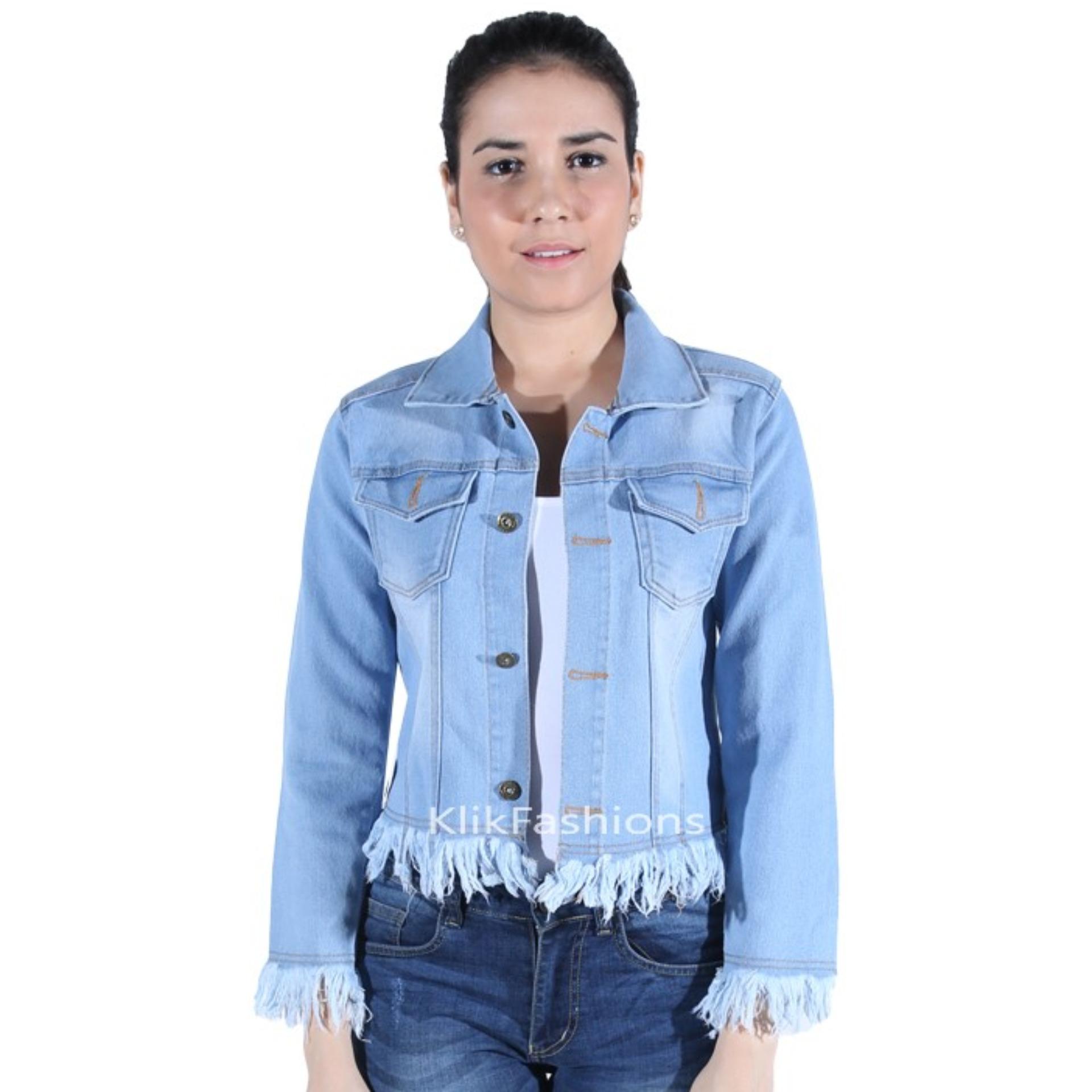 Jaket Jeans Denim Cewe Bioblits Sobek Rawis Full Best Seller