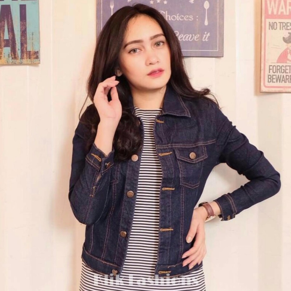 Jaket Jeans Denim Cewe Biru Dongker Best Seller