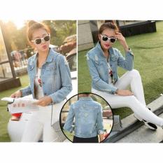 Jaket Jeans Wanita Ripped Ges - Jaket Denim Sobek Cewek - Jaket Levis Model Sobek