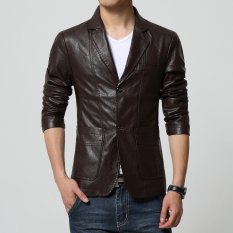 Jaket Kulit - Blazer Pria Casual Style Jacket - Coklat