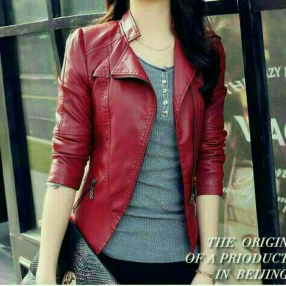 jaket kulit/blazer wanita merah 