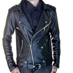 Jaket Kulit Motor Pria Rock N Roll Hitam