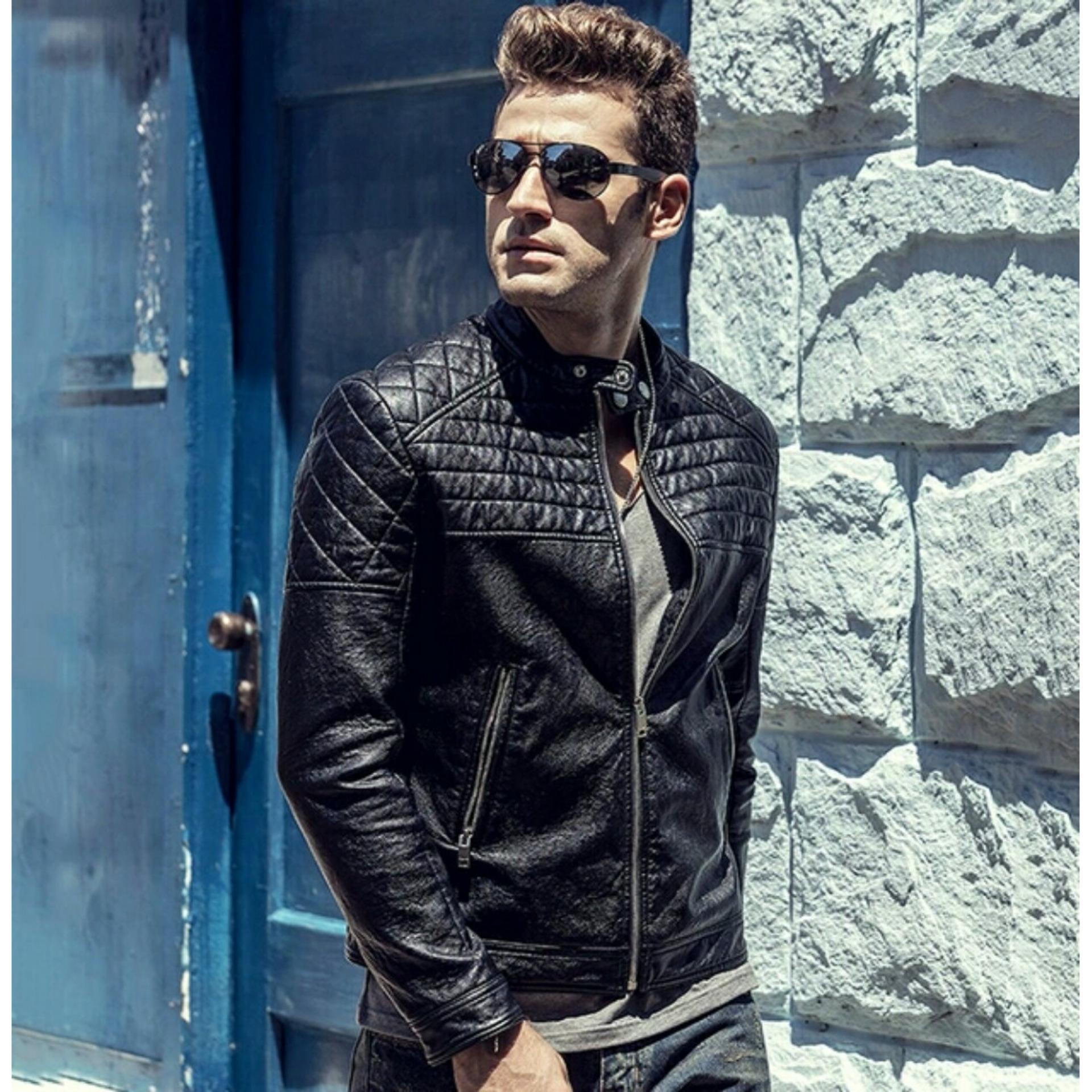 jaket kulit pria black new